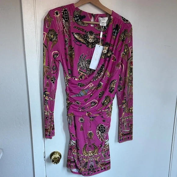 New NWT Camilla Asymmetrical Draped Long Sleeve Short Dress - Song Of The Scarab - Picture 7 of 10